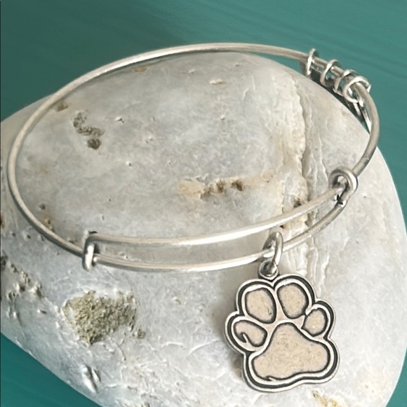 Alex and Ani Silver Tone Paw Print Medallion Charm Adjustable Wire Bracelet - Picture 6 of 6